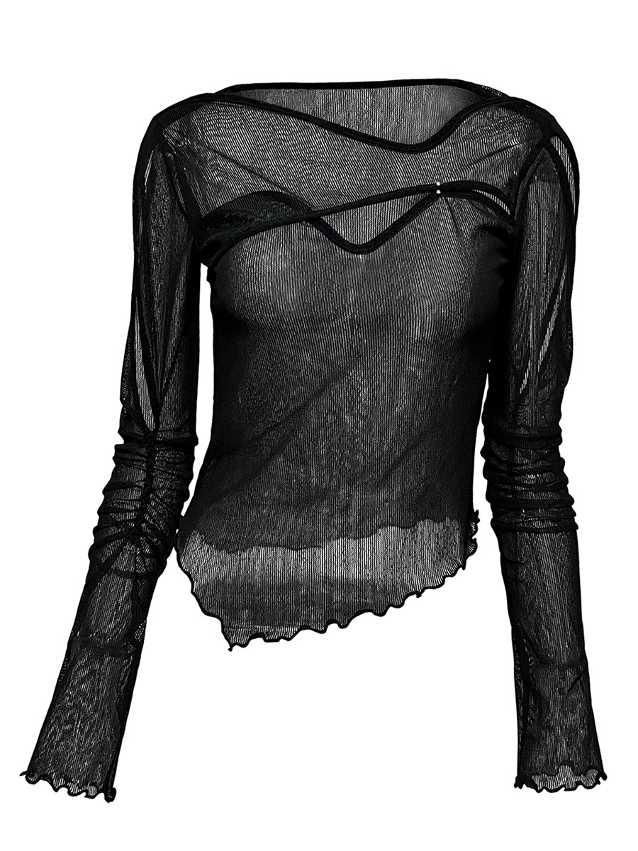 braid see-through cutout top - black